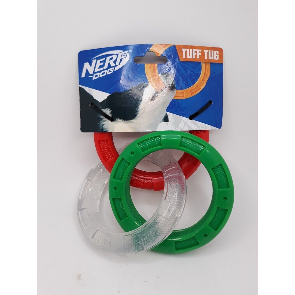 Nerf Dog Rubber 3-Ring Tuff Tug Dog Toy for Medium/Large Dogs, Lightweight Tug.
